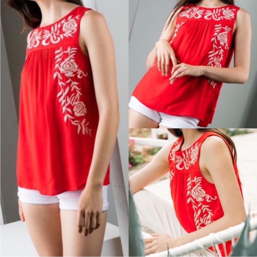 EUC THML Red Floral Embroidered Tank Top Small